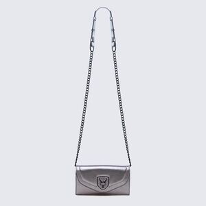 RUDSAK Lena Metallic Silverr Leather Wallet with Chain for Crossbody